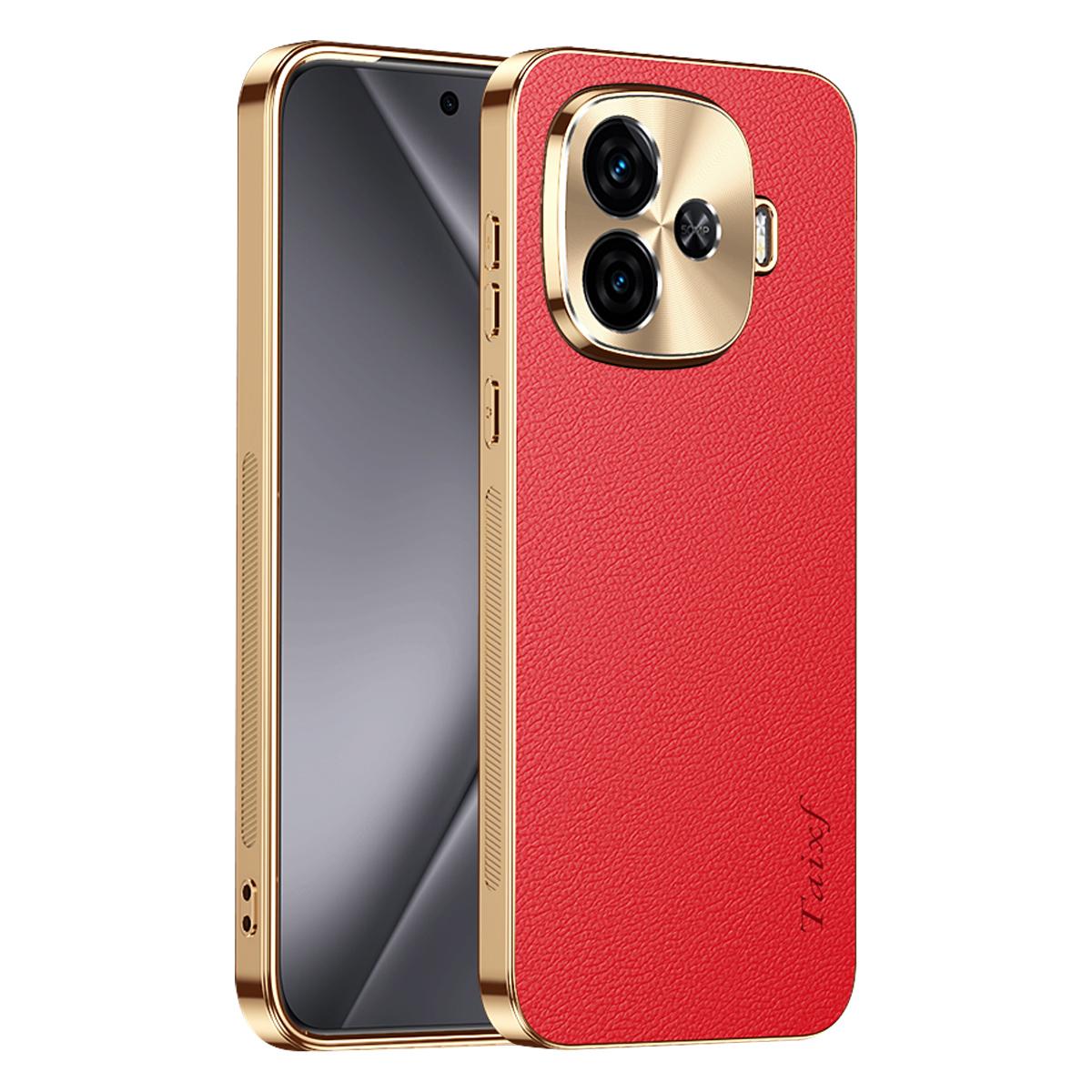 For vivo iQOO Z9 Turbo Electroplated Frame Litchi Texture PC + TPU Vegan Leather Phone Case - Red - EDA009677406D