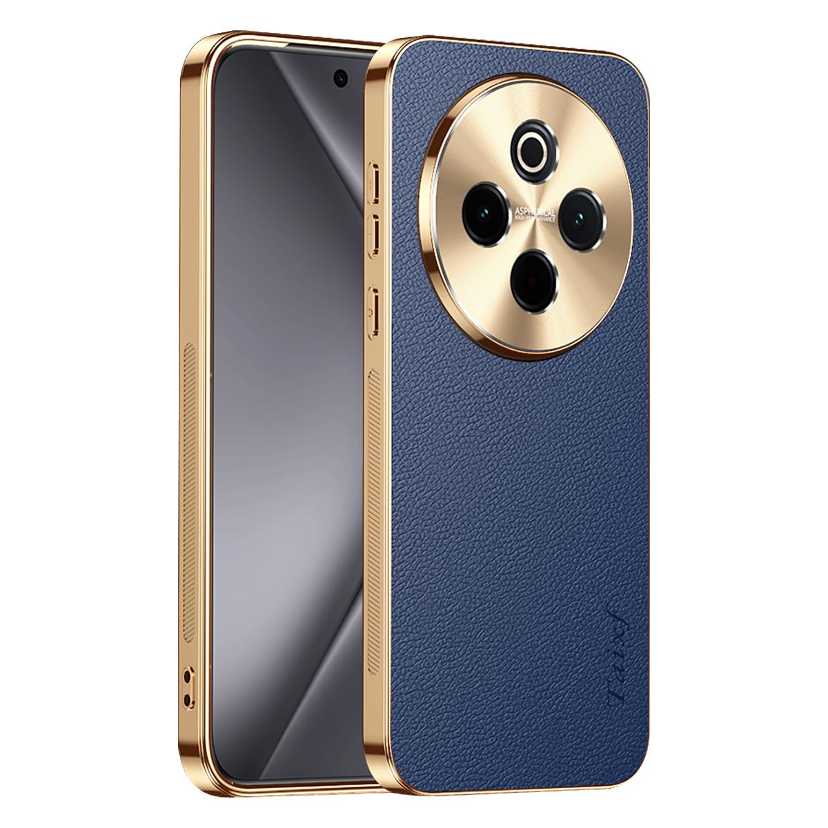 For vivo Y300 Pro Electroplated Frame Litchi Texture PC + TPU Vegan Leather Phone Case - Blue - EDA009677424C