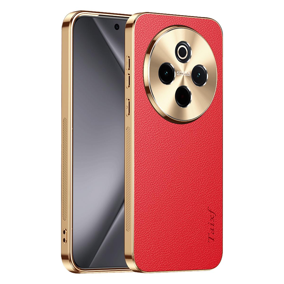 For vivo Y300 Pro Electroplated Frame Litchi Texture PC + TPU Vegan Leather Phone Case - Red - EDA009677424D