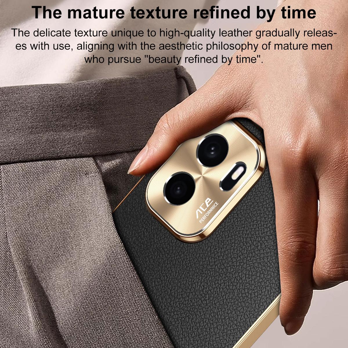 For OnePlus Ace 6 Ultra Electroplated Frame Litchi Texture PC + TPU Vegan Leather Phone Case - Blue - EDA009677802C