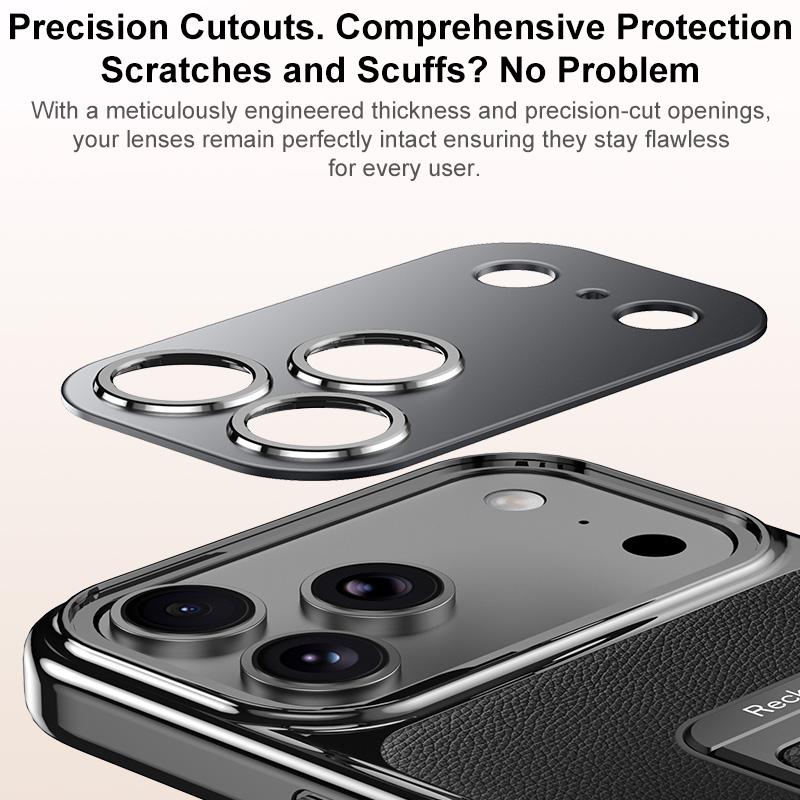 For iPhone 15 Pro Metal Holder Foldable Wristband Precise Cutout Vegan Leather Phone Case - Titanium Gold - EDA009680705C