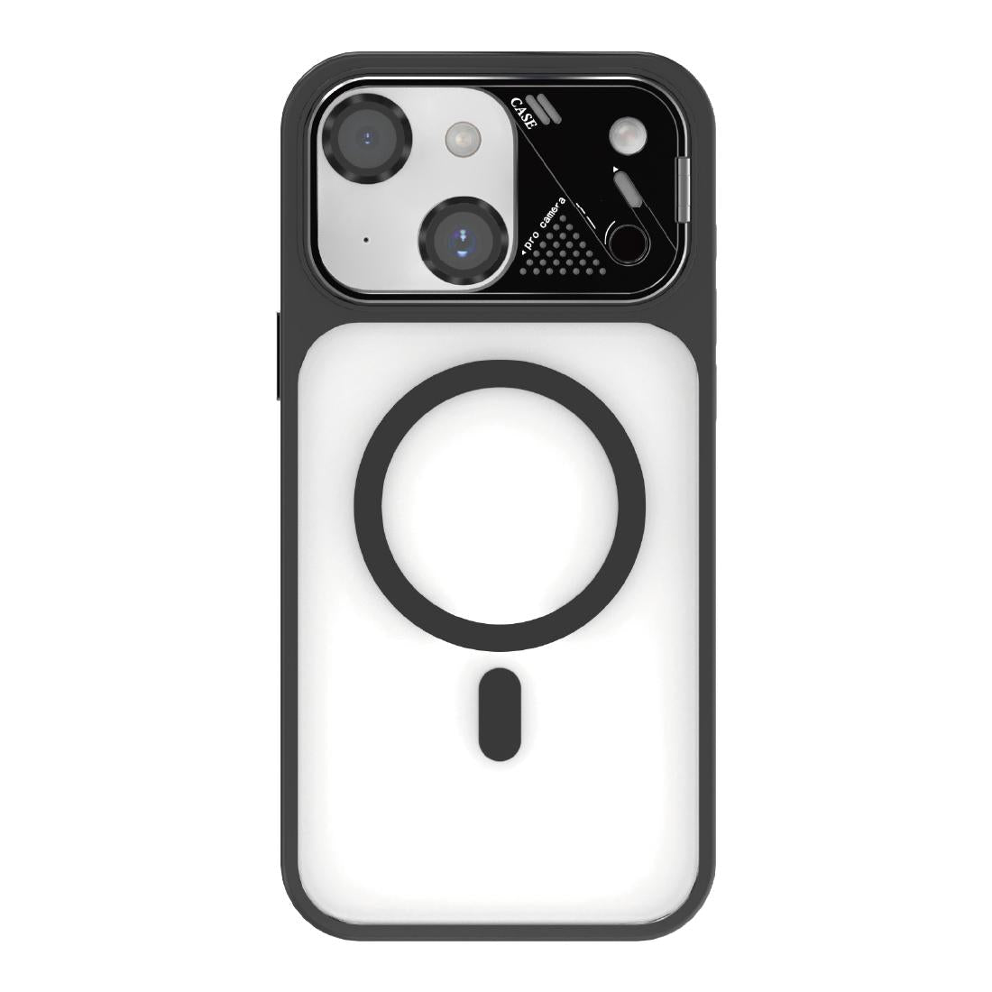 For iPhone 14 Metal Lens Kickstand PC Hybrid TPU Magnetic Phone Case - Black - EDA009682114C