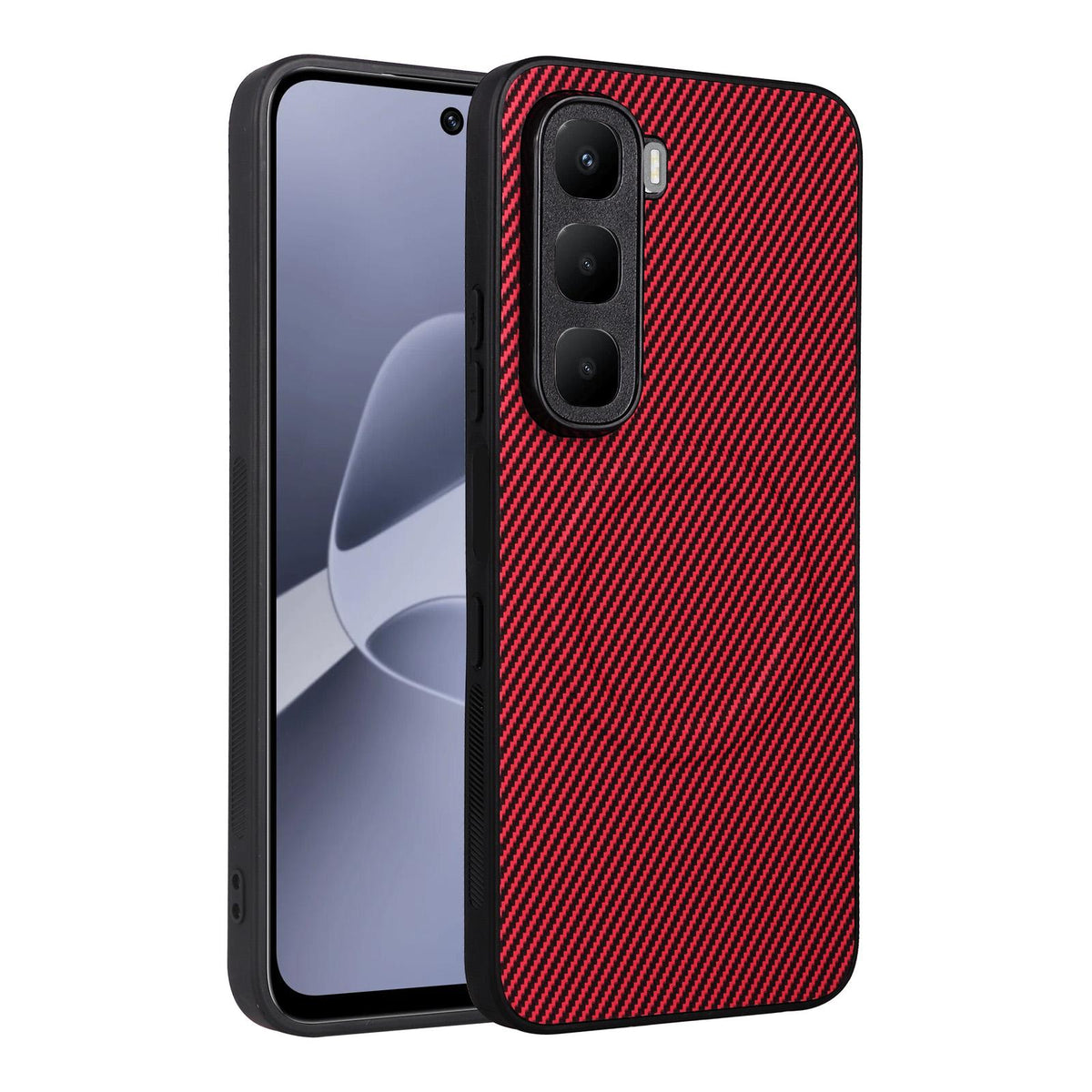 For Infinix Hot 60 5G / 60i 4G Precise Cutout Carbon Fiber Texture Vegan Leather Phone Case - Red - EDA009686614B