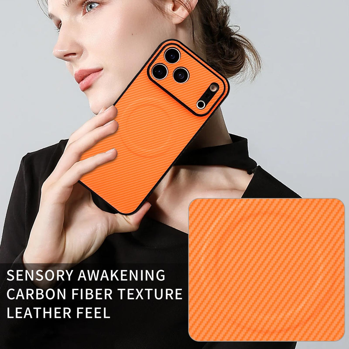 For Realme 16T 5G Precise Cutout Carbon Fiber Texture Vegan Leather Phone Case - Orange - EDA009686704A