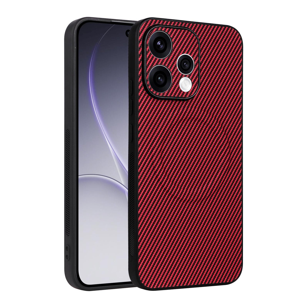 For OPPO Reno15 5G Global / Reno 15c 5G Precise Cutout Carbon Fiber Texture Vegan Leather Phone Case - Red - EDA009686801B