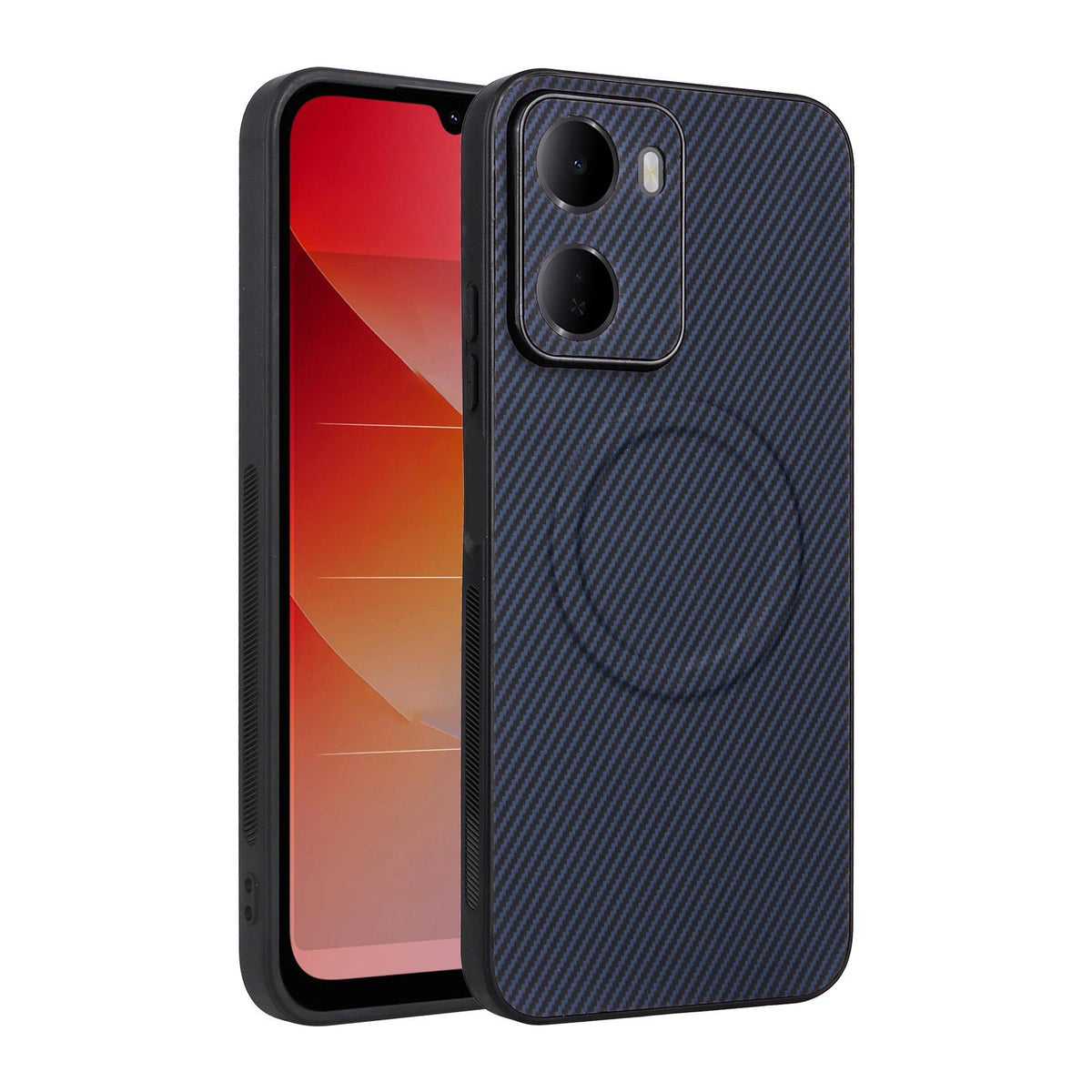 For Redmi 15a 5G / R70 5G / R70m 5G Precise Cutout Carbon Fiber Texture Vegan Leather Phone Case - Blue - EDA009686901D