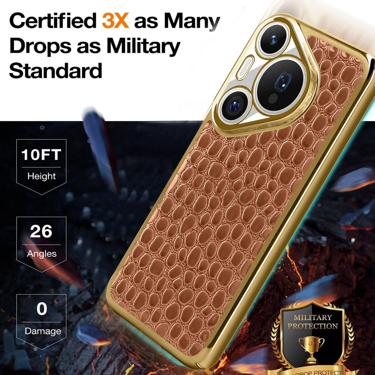 For Huawei Pura 70 Pearl Crocodile Texture Electroplated Frame PC + Vegan Leather Phone Case - Black - EDA009690219C
