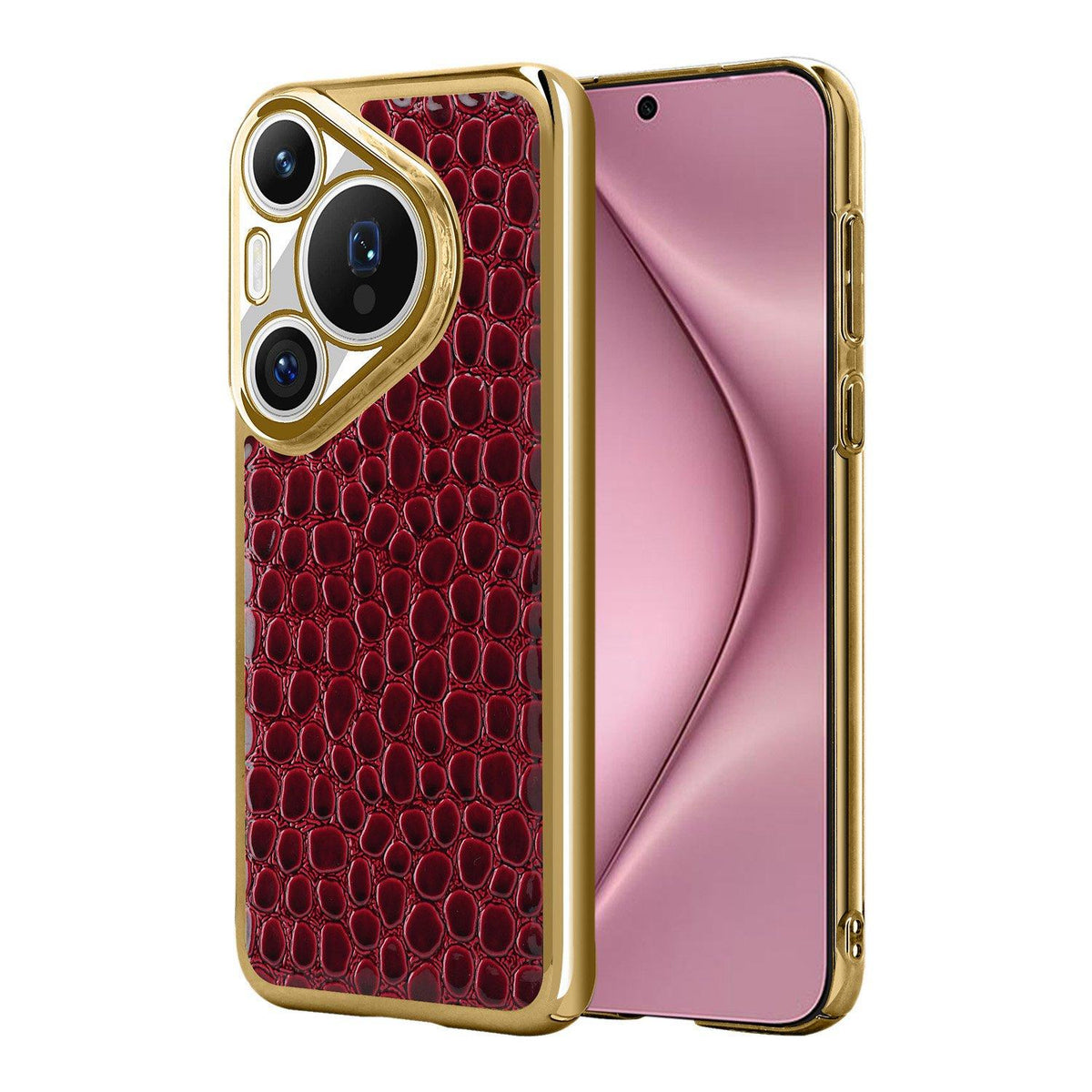 For Huawei Pura 70 Pearl Crocodile Texture Electroplated Frame PC + Vegan Leather Phone Case - Red - EDA009690219F