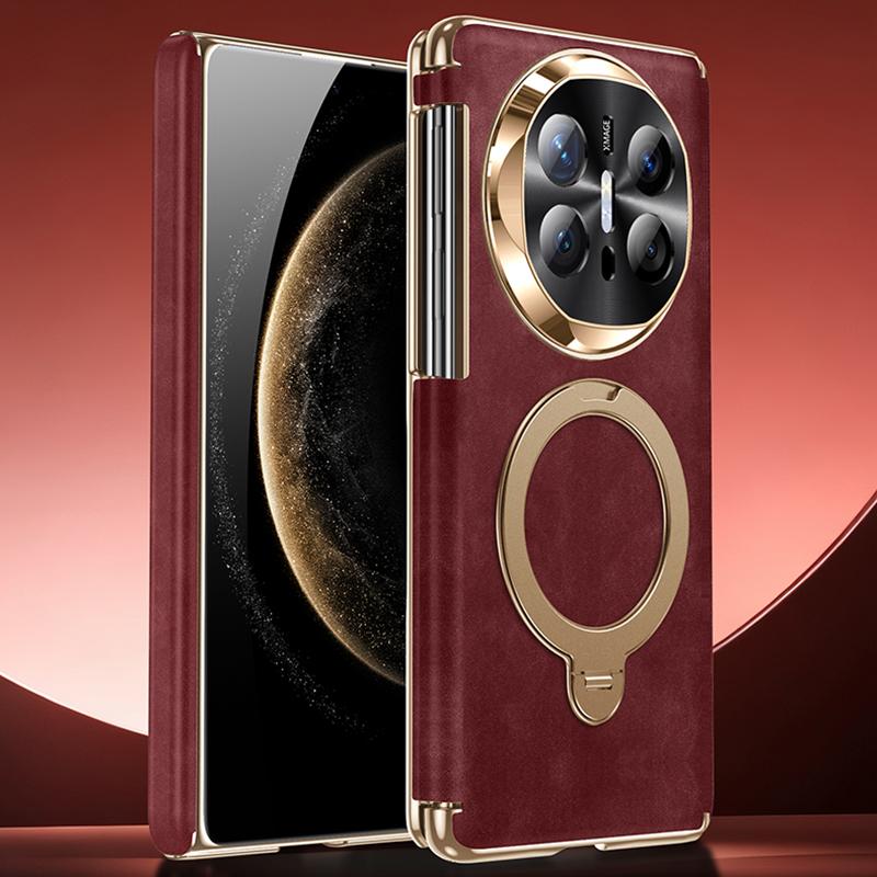 For Huawei Mate X6 Electroplated Nubuck PU Dual-Hinge Magnetic 360 Degree Holder Phone Case - Grey - EDA009690701A