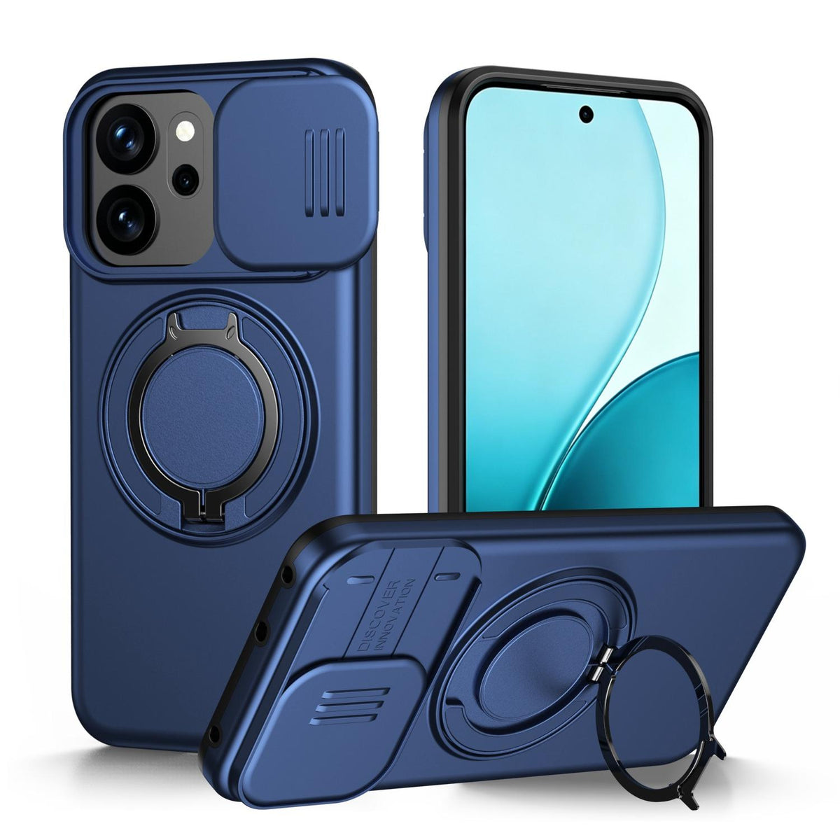 For OPPO Reno14 F 5G Camera Sliding Shield Magnetic Rotation Holder Phone Case - Blue - EDA009691203B