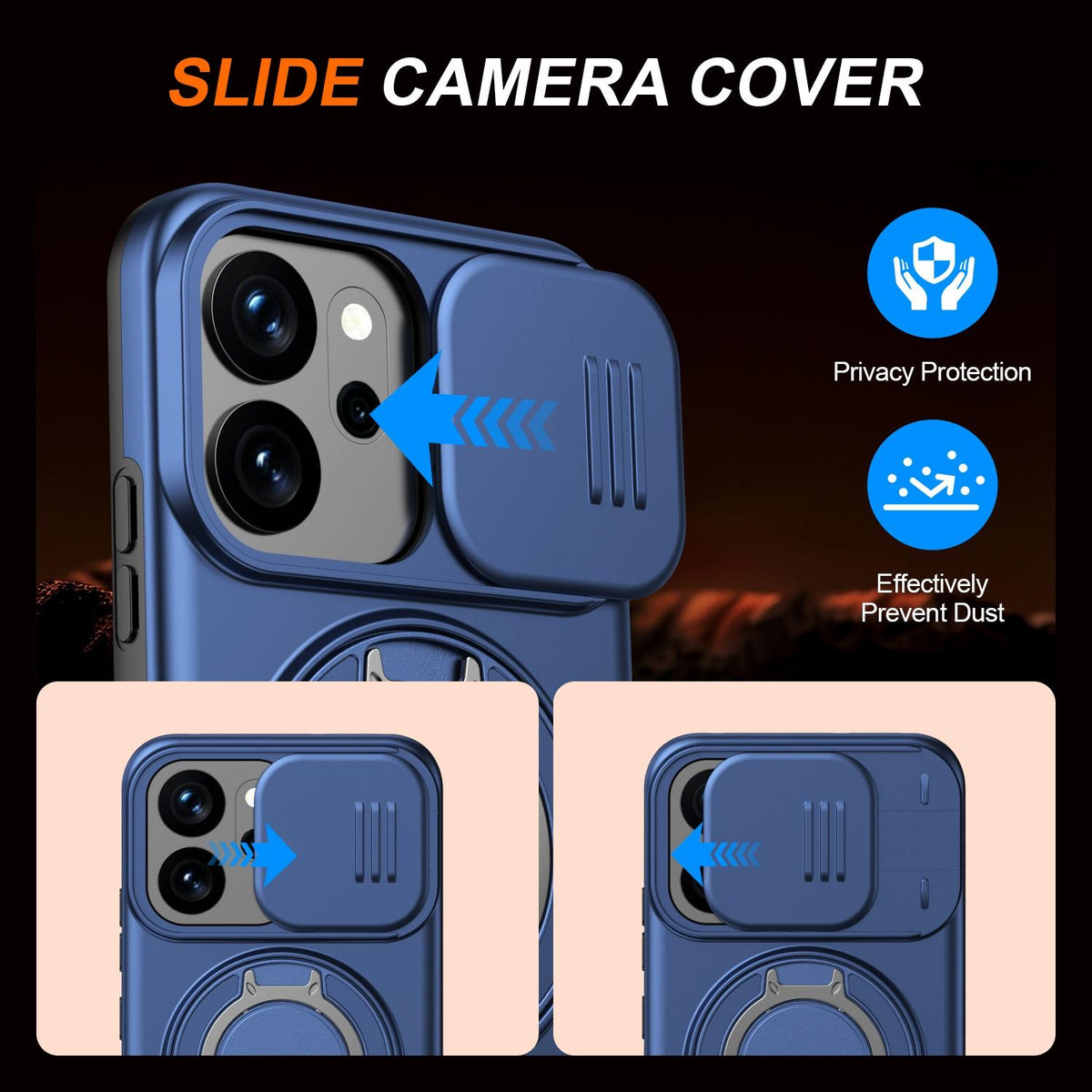 For OPPO Reno14 F 5G Camera Sliding Shield Magnetic Rotation Holder Phone Case - Blue - EDA009691203B