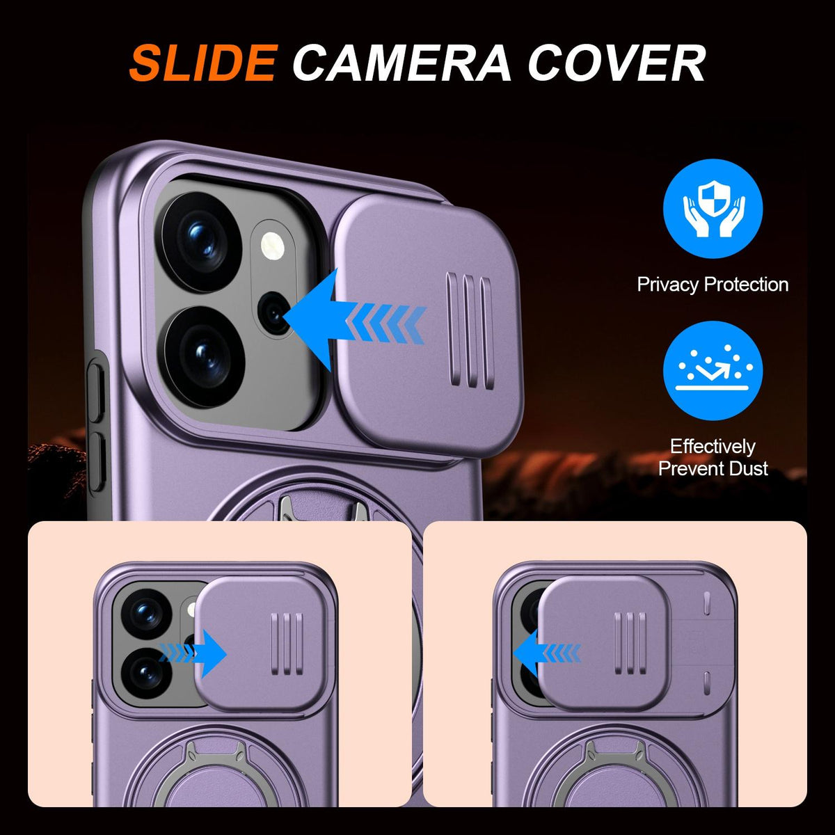 For OPPO Reno14 F 5G Camera Sliding Shield Magnetic Rotation Holder Phone Case - Purple - EDA009691203D
