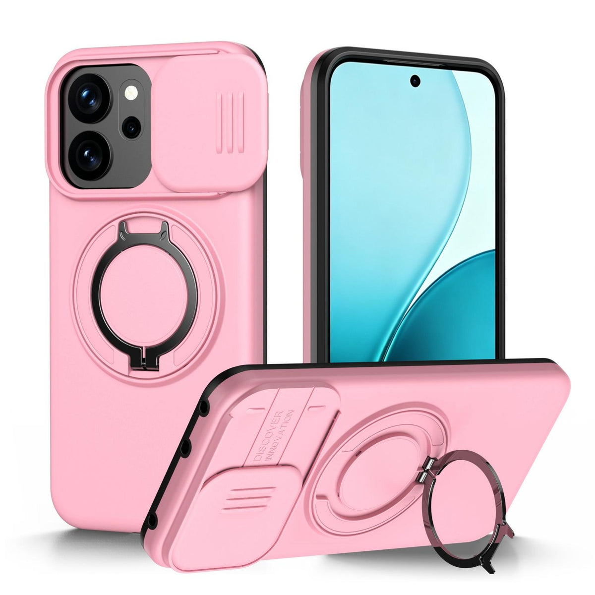 For OPPO Reno14 F 5G Camera Sliding Shield Magnetic Rotation Holder Phone Case - Pink - EDA009691203E