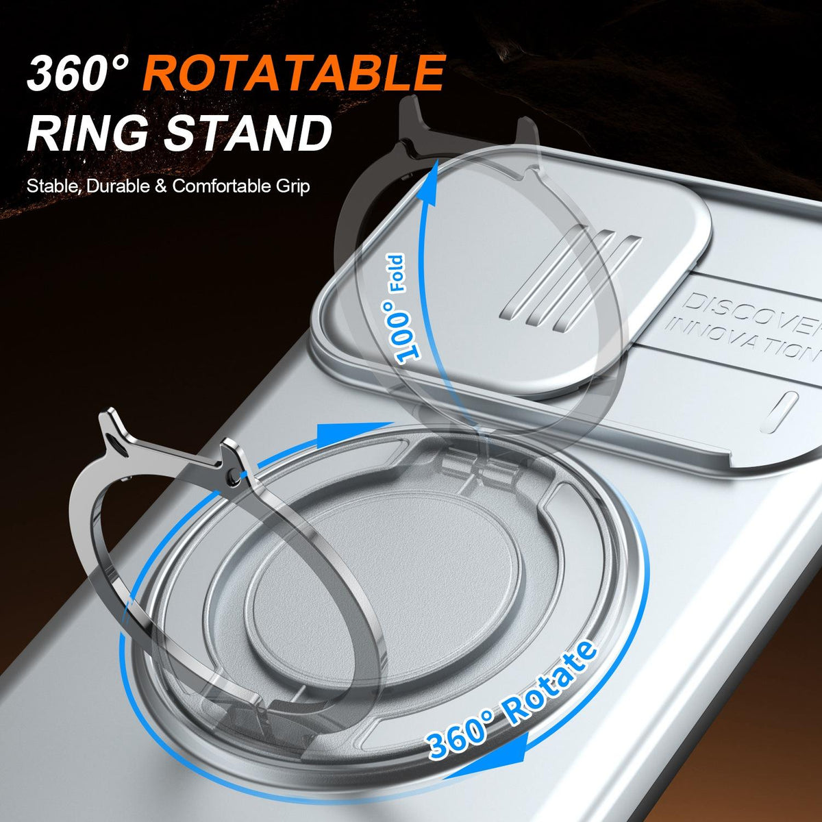 For OPPO Reno14 F 5G Camera Sliding Shield Magnetic Rotation Holder Phone Case - Silver - EDA009691203G