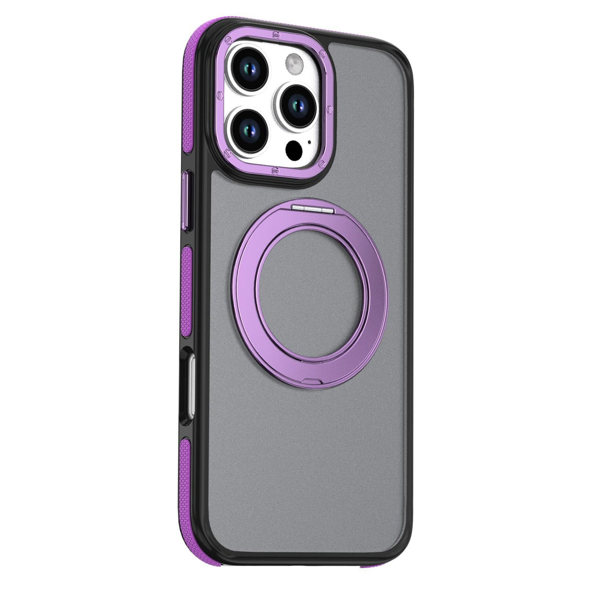 For iPhone 16 Pro Max Dual Color Skin Feel 360 Degree Rotation Holder Magnetic Phone Case - Purple - EDA009691505D