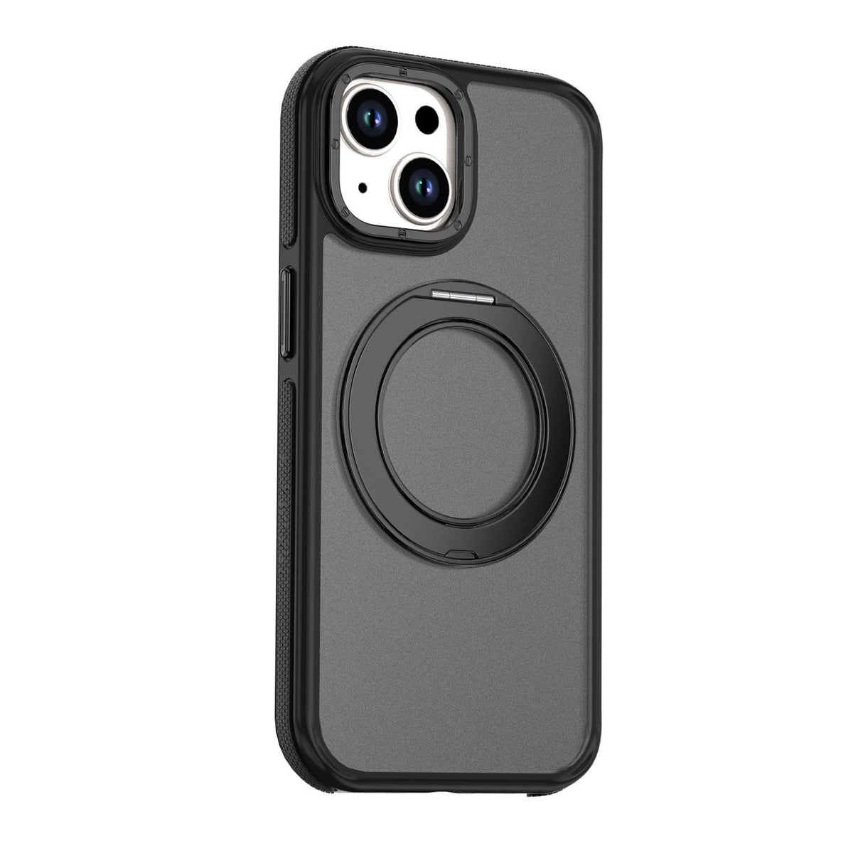 For iPhone 15 Plus / 14 Plus Dual Color Skin Feel 360 Degree Rotation Holder Magnetic Phone Case - Black - EDA009691511B