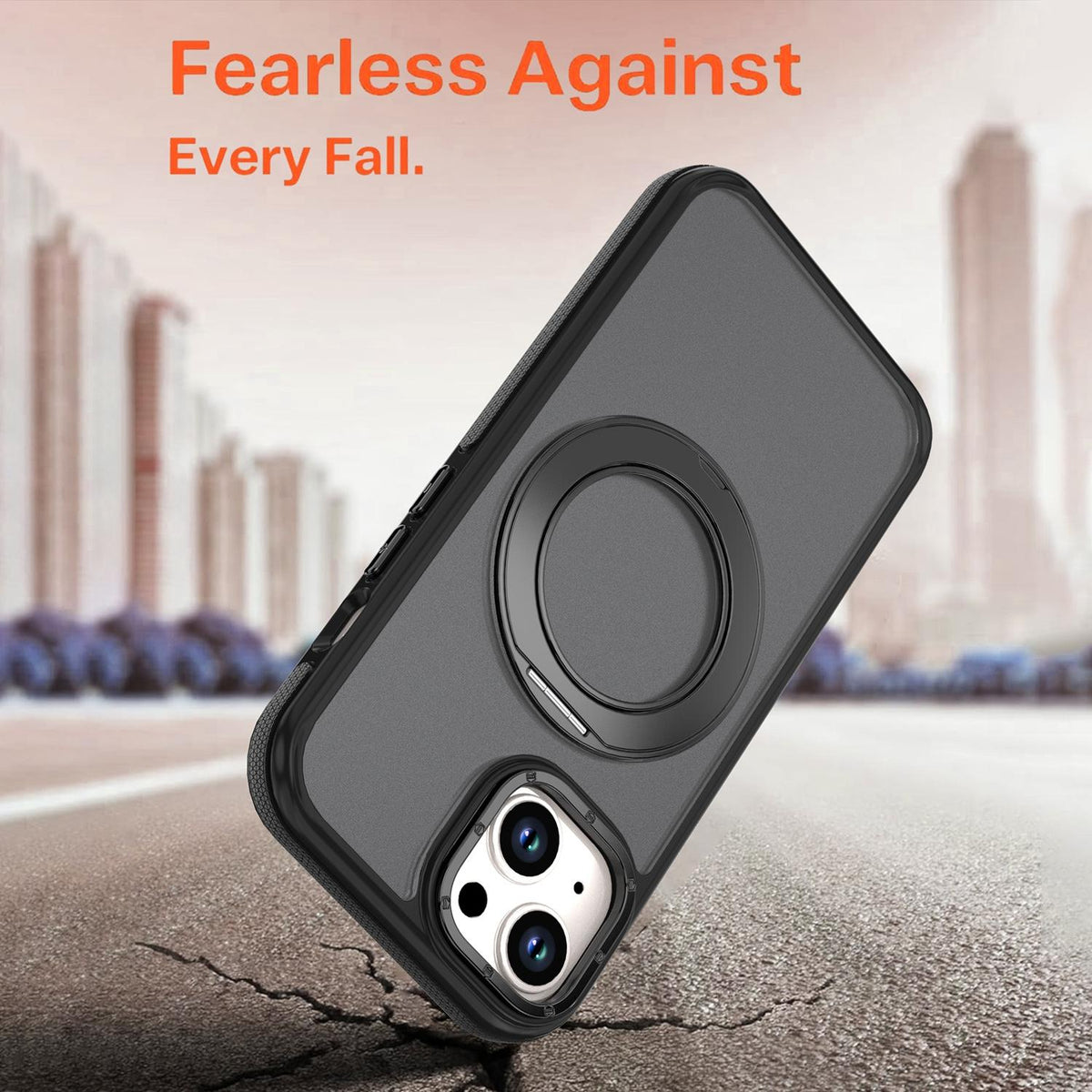 For iPhone 15 Plus / 14 Plus Dual Color Skin Feel 360 Degree Rotation Holder Magnetic Phone Case - Black - EDA009691511B