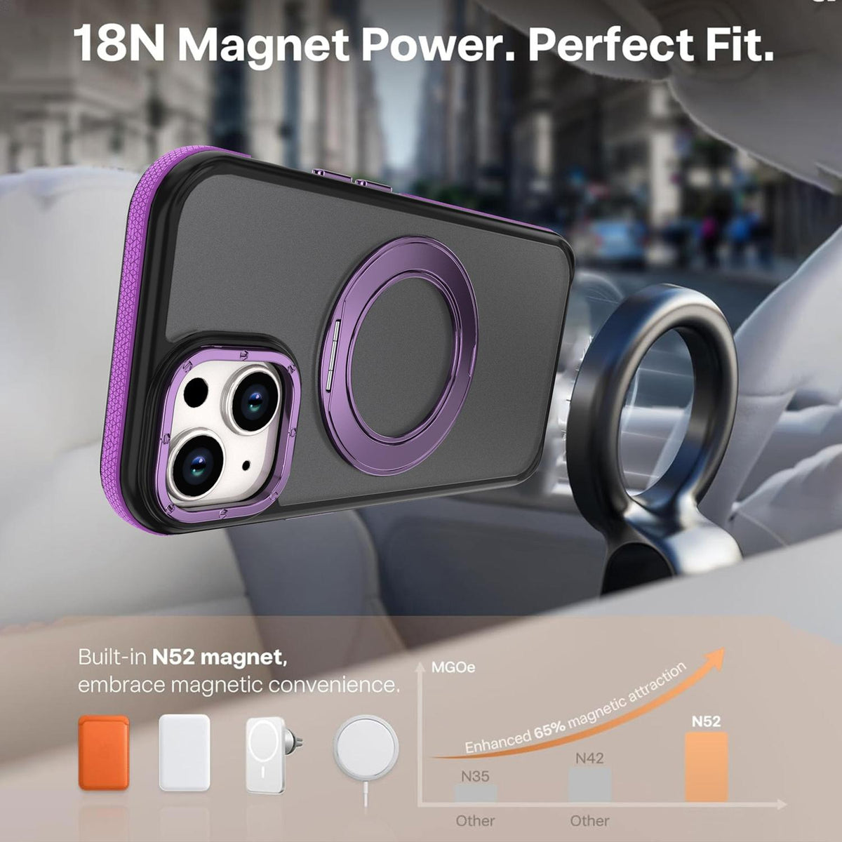For iPhone 15 Plus / 14 Plus Dual Color Skin Feel 360 Degree Rotation Holder Magnetic Phone Case - Purple - EDA009691511D