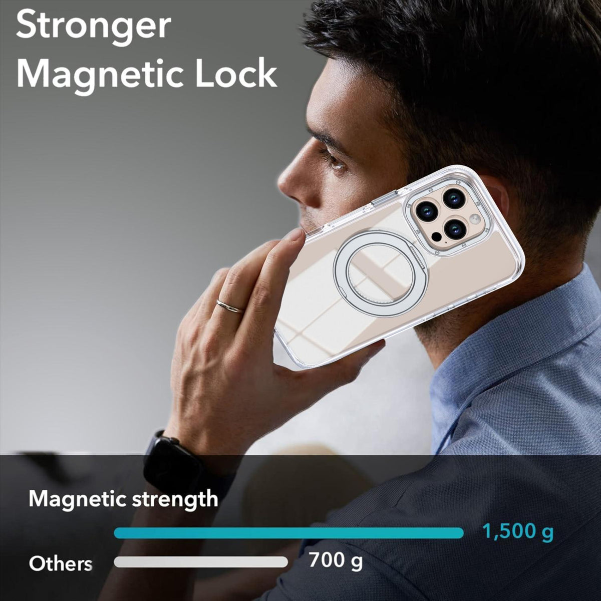 For iPhone 16 Pro Max Dual Color Clear 360 Degree Rotation Holder Magnetic Phone Case - White - EDA009691605A