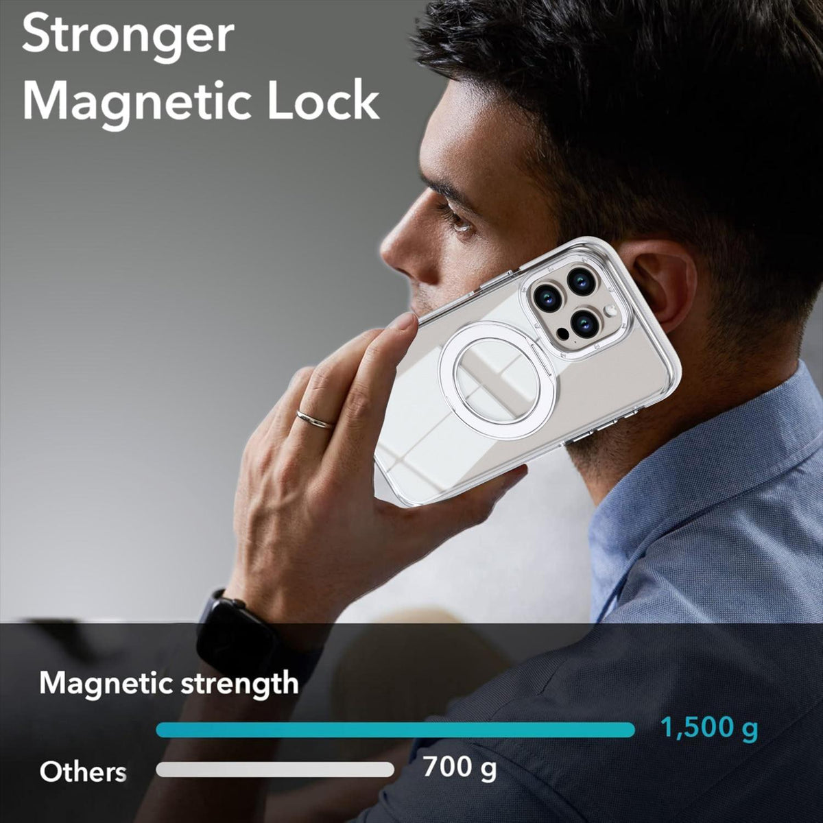 For iPhone 15 Pro Max Dual Color Clear 360 Degree Rotation Holder Magnetic Phone Case - White - EDA009691609A