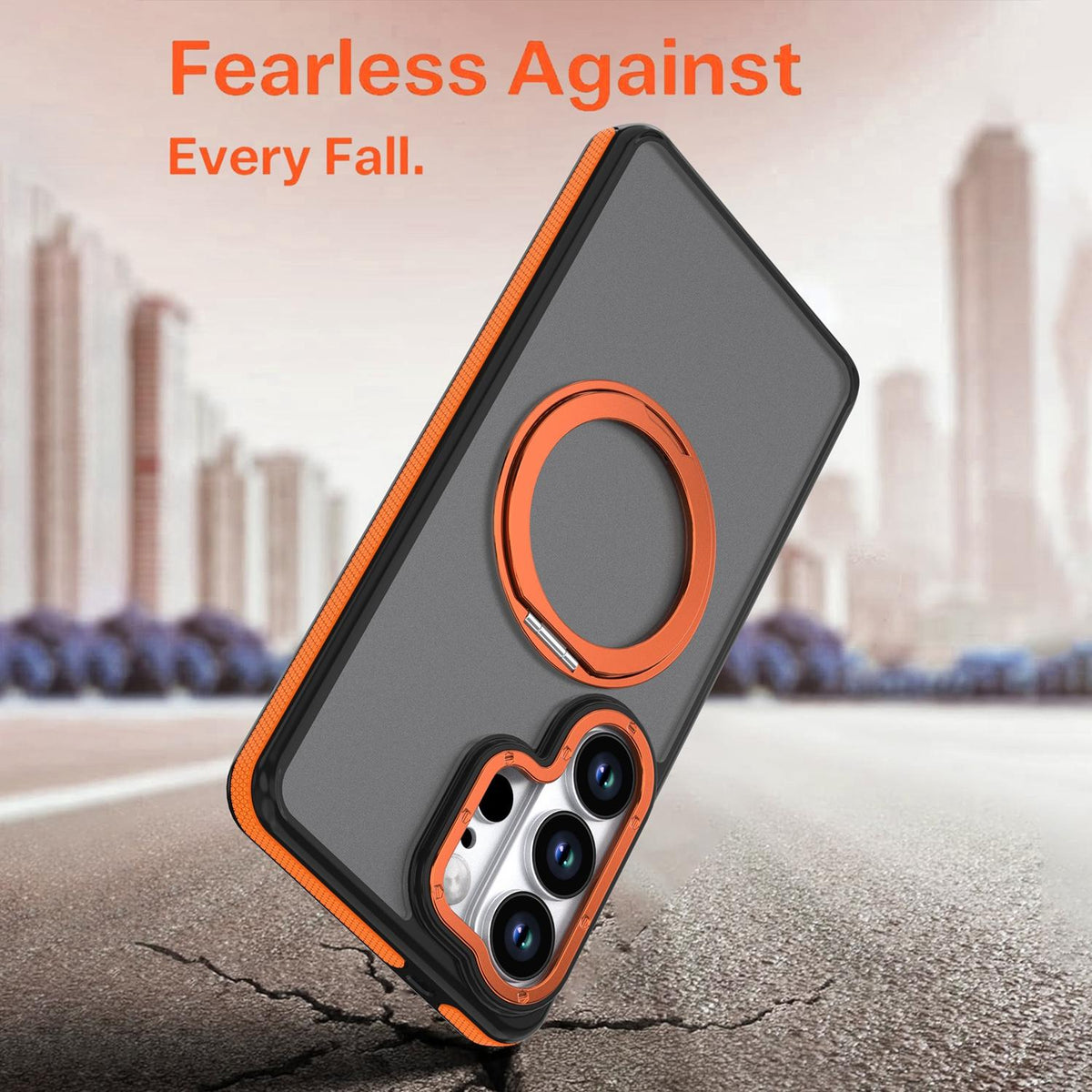 For Galaxy S26 Ultra 5G Dual Color Skin Feel 360 Degree Rotation Holder Magnetic Phone Case - Orange - EDA009691701A