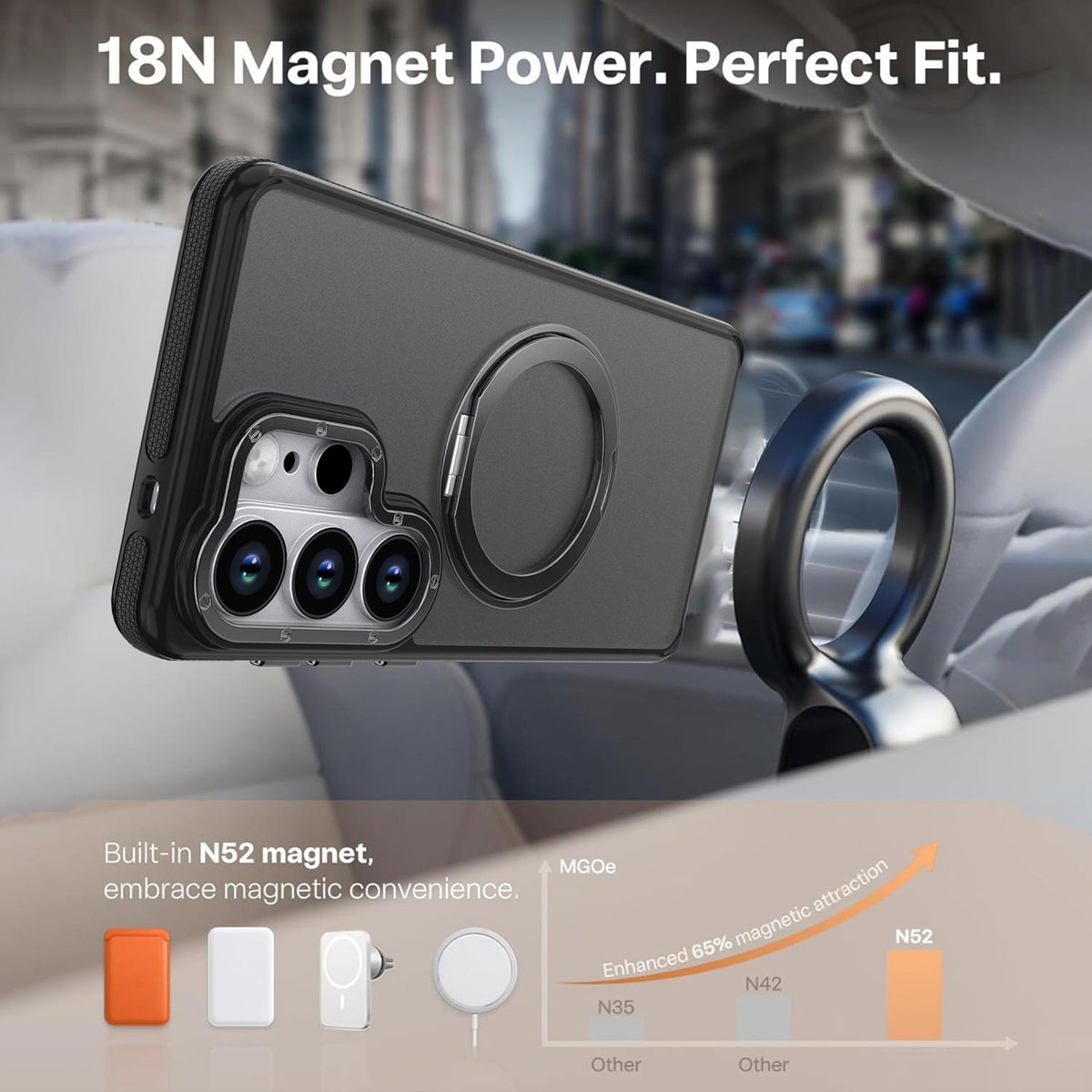 For Galaxy S26 Ultra 5G Dual Color Skin Feel 360 Degree Rotation Holder Magnetic Phone Case - Black - EDA009691701B