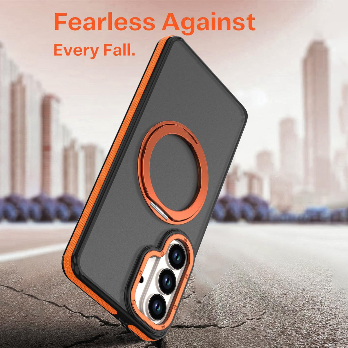 For Galaxy S26+ 5G Dual Color Skin Feel 360 Degree Rotation Holder Magnetic Phone Case - Orange - EDA009691702A