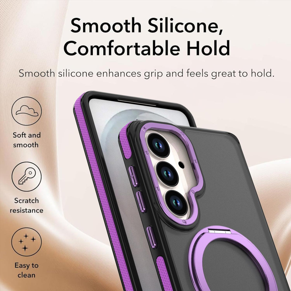 For Galaxy S26+ 5G Dual Color Skin Feel 360 Degree Rotation Holder Magnetic Phone Case - Purple - EDA009691702D