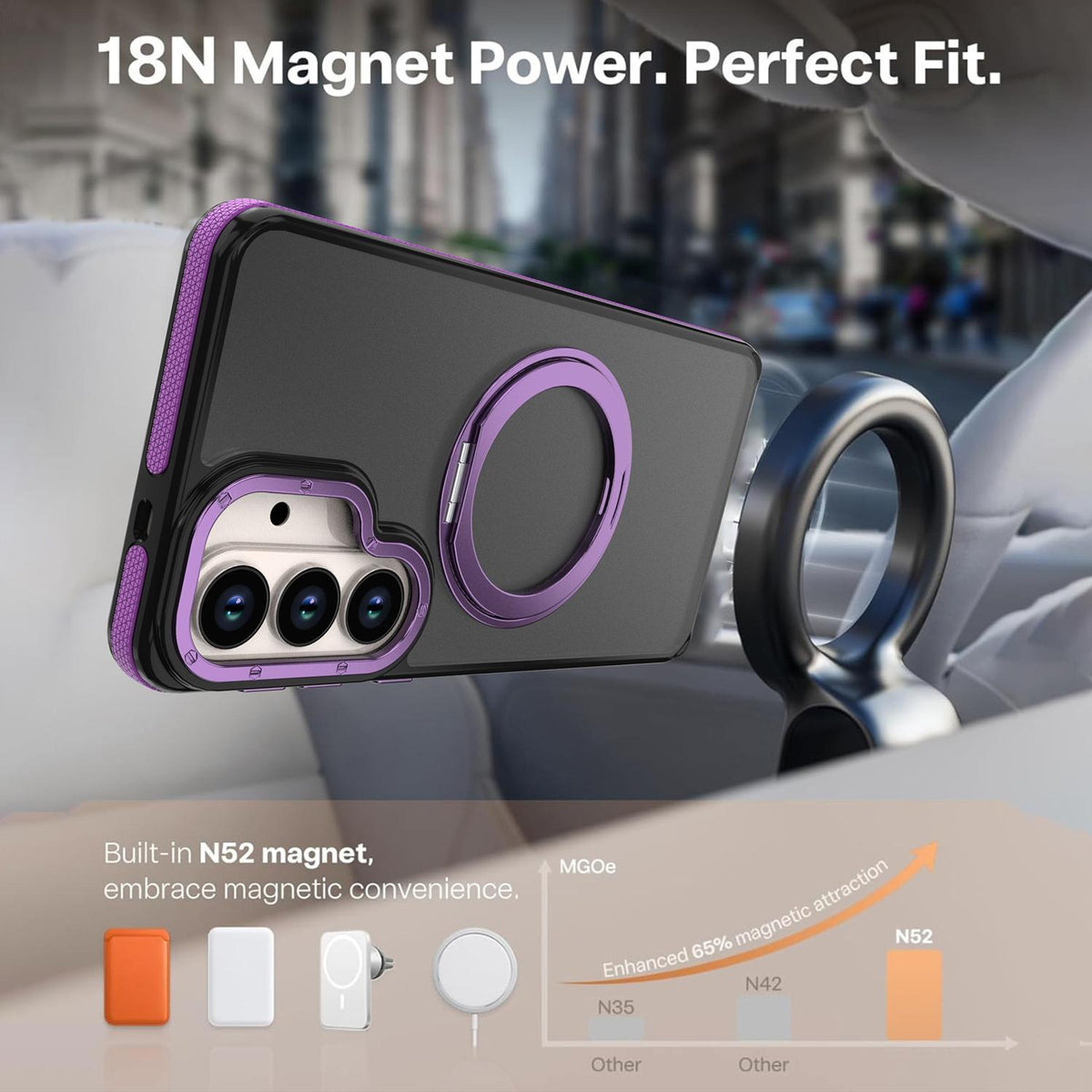 For Galaxy S26+ 5G Dual Color Skin Feel 360 Degree Rotation Holder Magnetic Phone Case - Purple - EDA009691702D