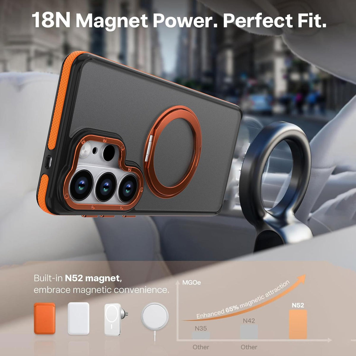 For Galaxy S24 Ultra 5G Dual Color Skin Feel 360 Degree Rotation Holder Magnetic Phone Case - Orange - EDA009691707A