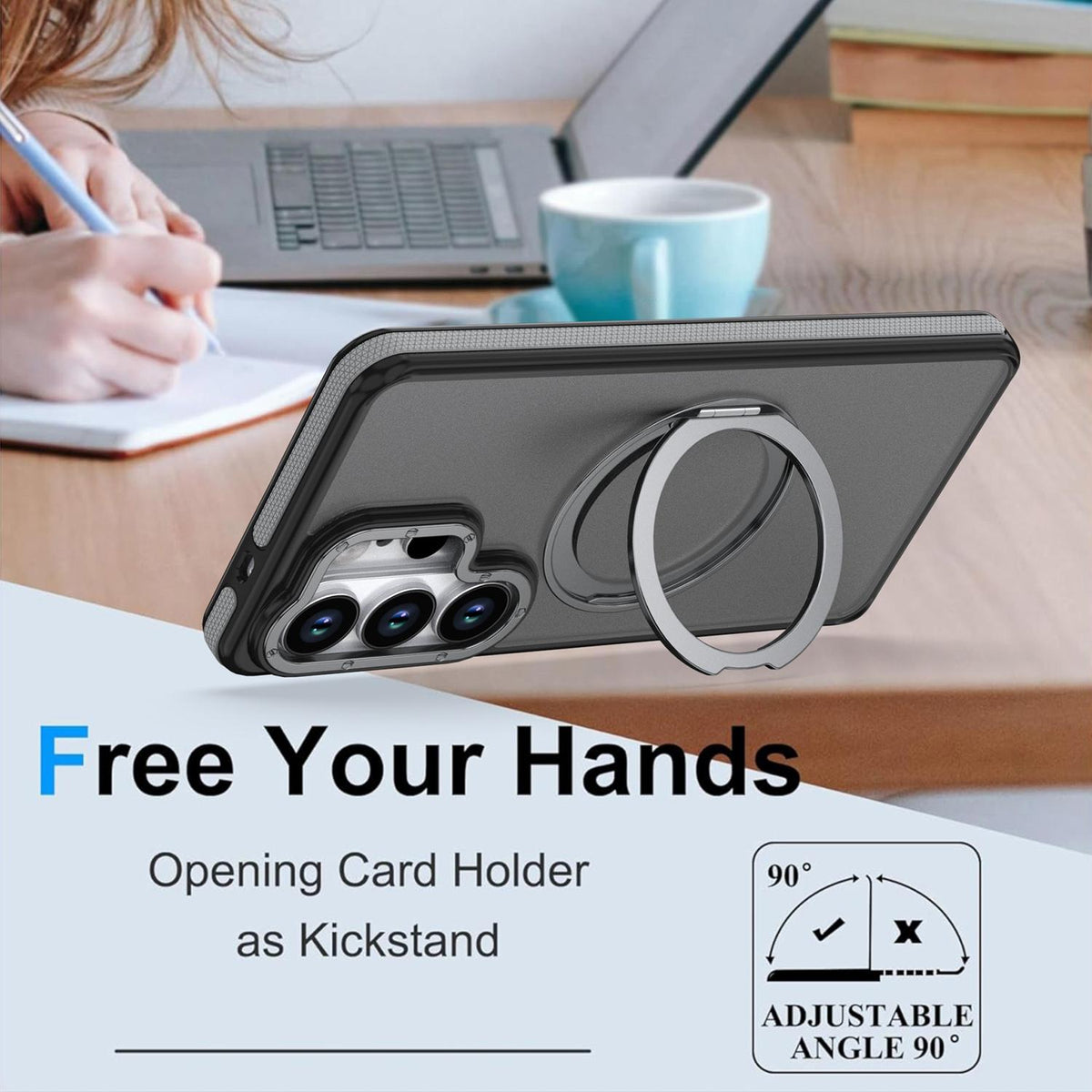 For Galaxy S24 Ultra 5G Dual Color Skin Feel 360 Degree Rotation Holder Magnetic Phone Case - Grey - EDA009691707C