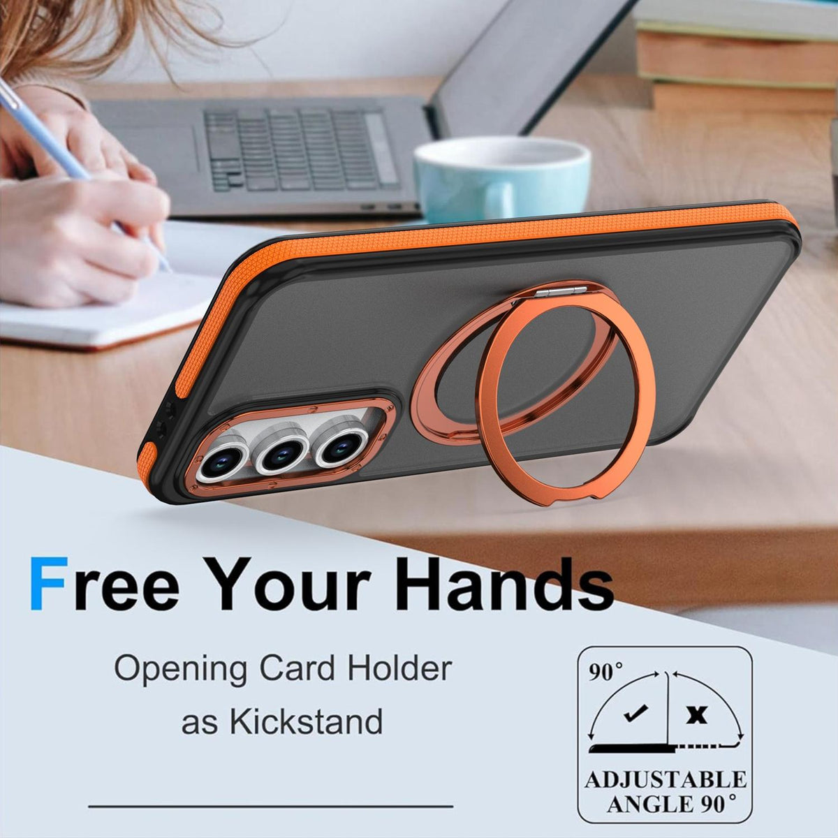 For Galaxy S24 FE 5G Dual Color Skin Feel 360 Degree Rotation Holder Magnetic Phone Case - Orange - EDA009691708A