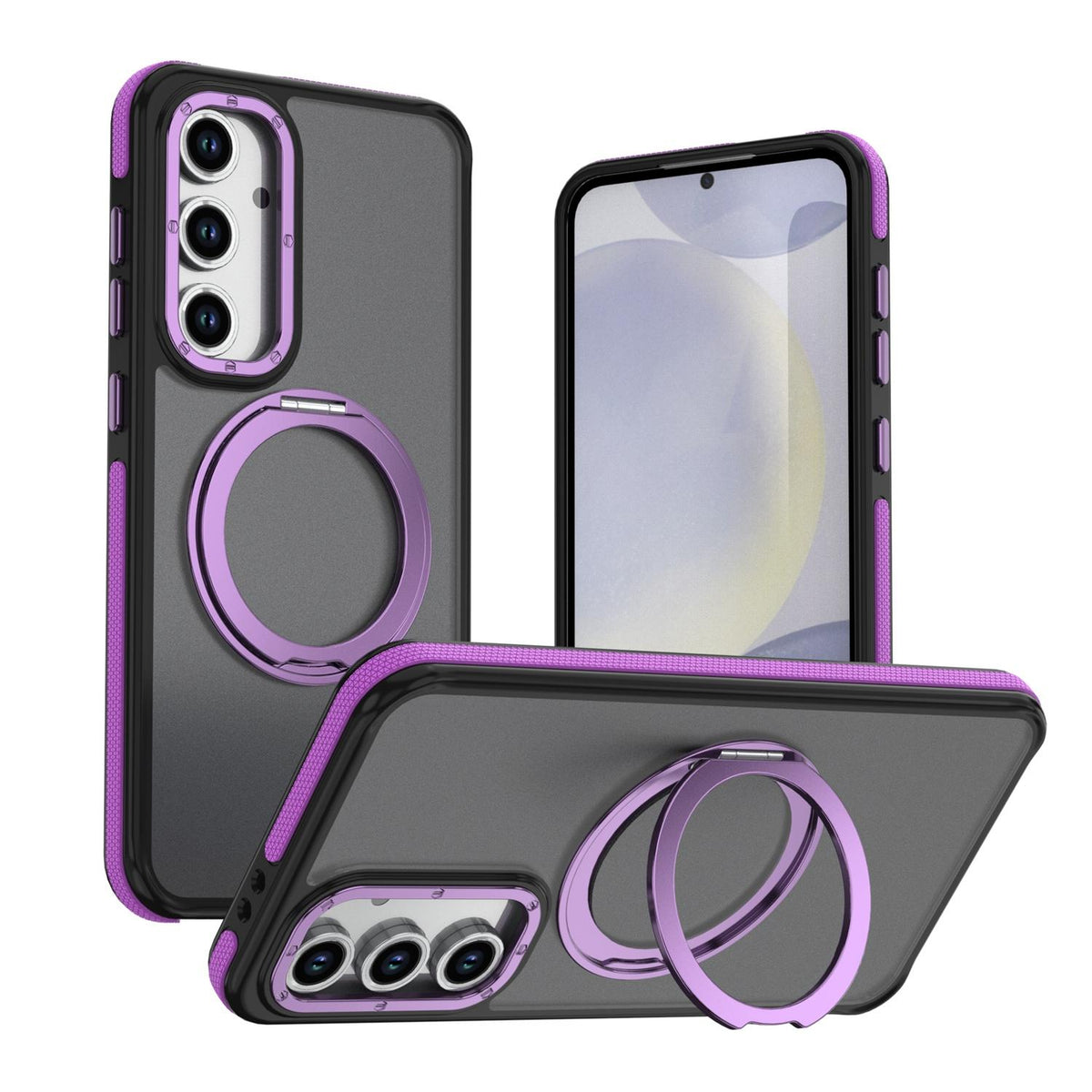 For Galaxy S24 FE 5G Dual Color Skin Feel 360 Degree Rotation Holder Magnetic Phone Case - Purple - EDA009691708D