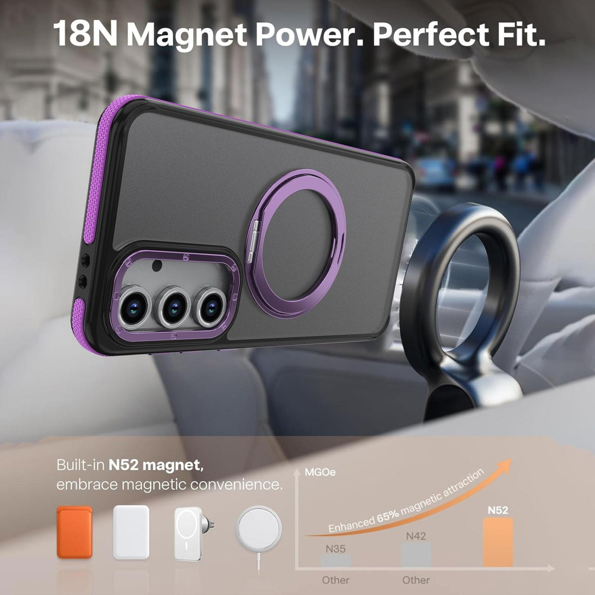 For Galaxy S24 FE 5G Dual Color Skin Feel 360 Degree Rotation Holder Magnetic Phone Case - Purple - EDA009691708D