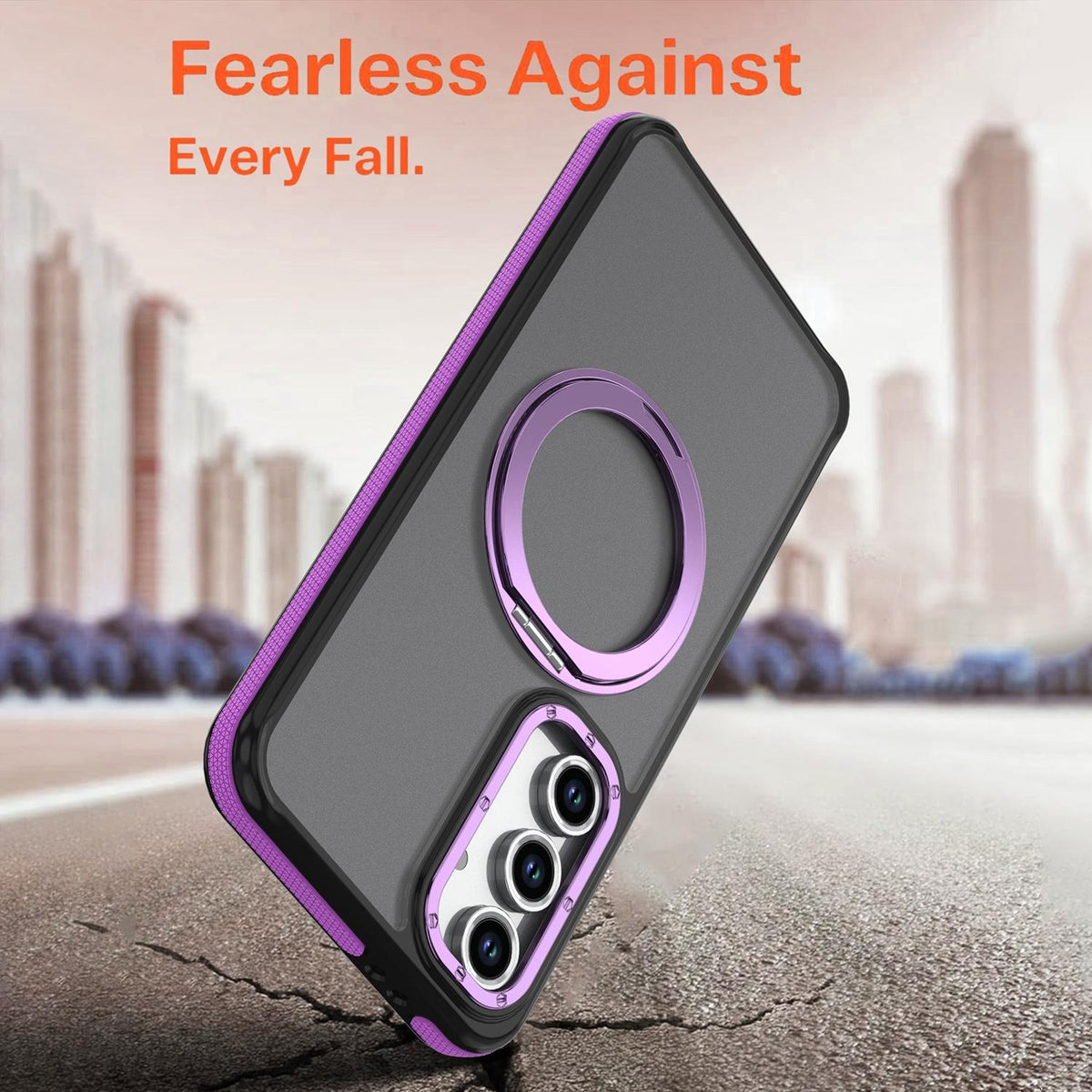 For Galaxy S24 FE 5G Dual Color Skin Feel 360 Degree Rotation Holder Magnetic Phone Case - Purple - EDA009691708D