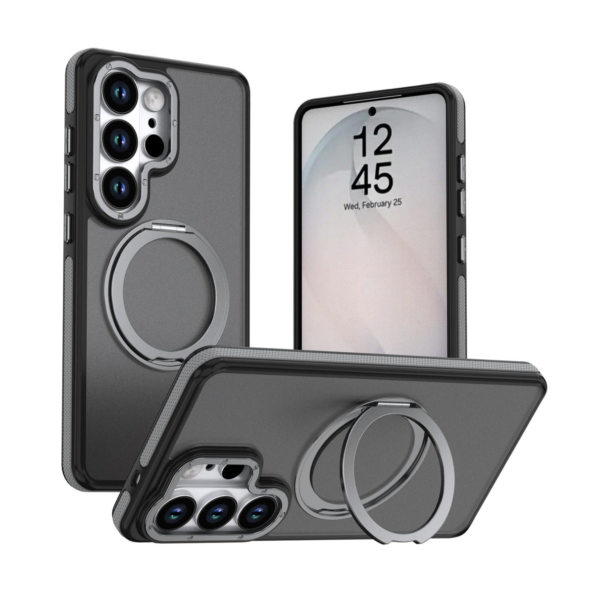 For Galaxy S23 Ultra 5G Dual Color Skin Feel 360 Degree Rotation Holder Magnetic Phone Case - Grey - EDA009691709C
