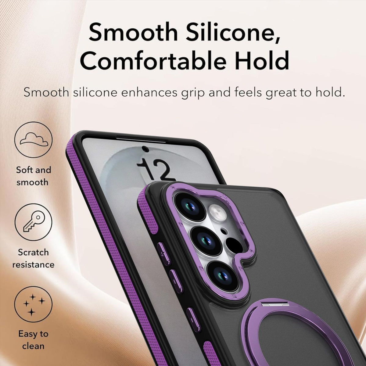 For Galaxy S23 Ultra 5G Dual Color Skin Feel 360 Degree Rotation Holder Magnetic Phone Case - Purple - EDA009691709D