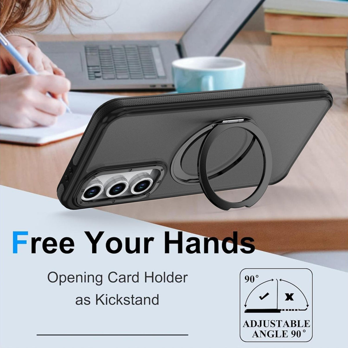 For Galaxy S23 FE 5G Dual Color Skin Feel 360 Degree Rotation Holder Magnetic Phone Case - Black - EDA009691712B