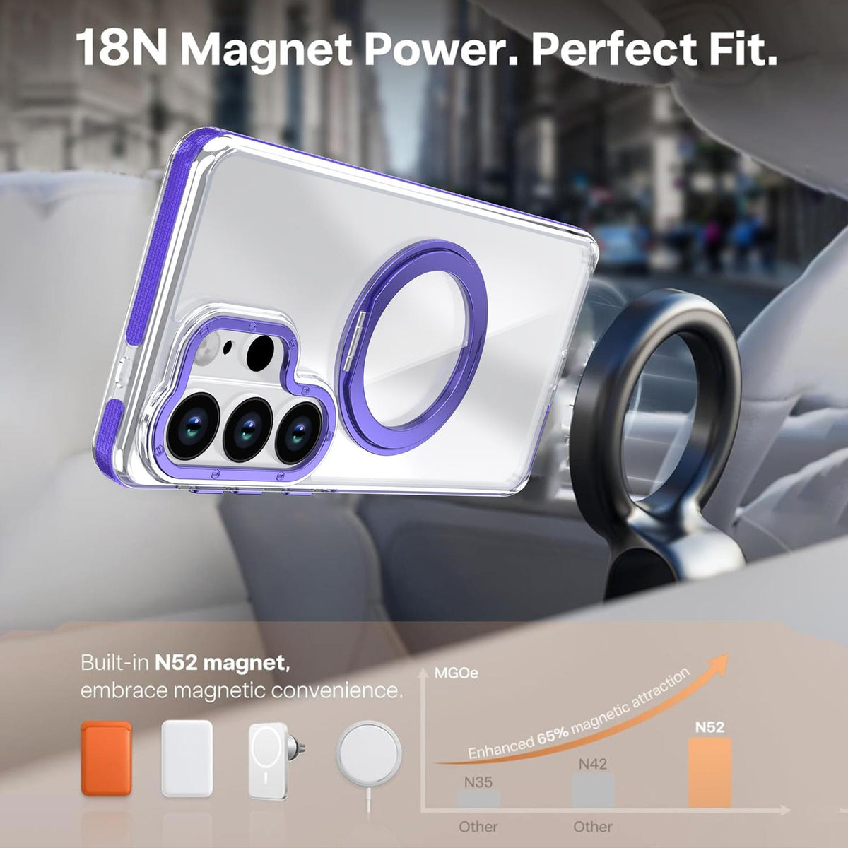 For Galaxy S25 Ultra 5G Dual Color Clear 360 Degree Rotation Holder Magnetic Phone Case - Purple - EDA009691904E