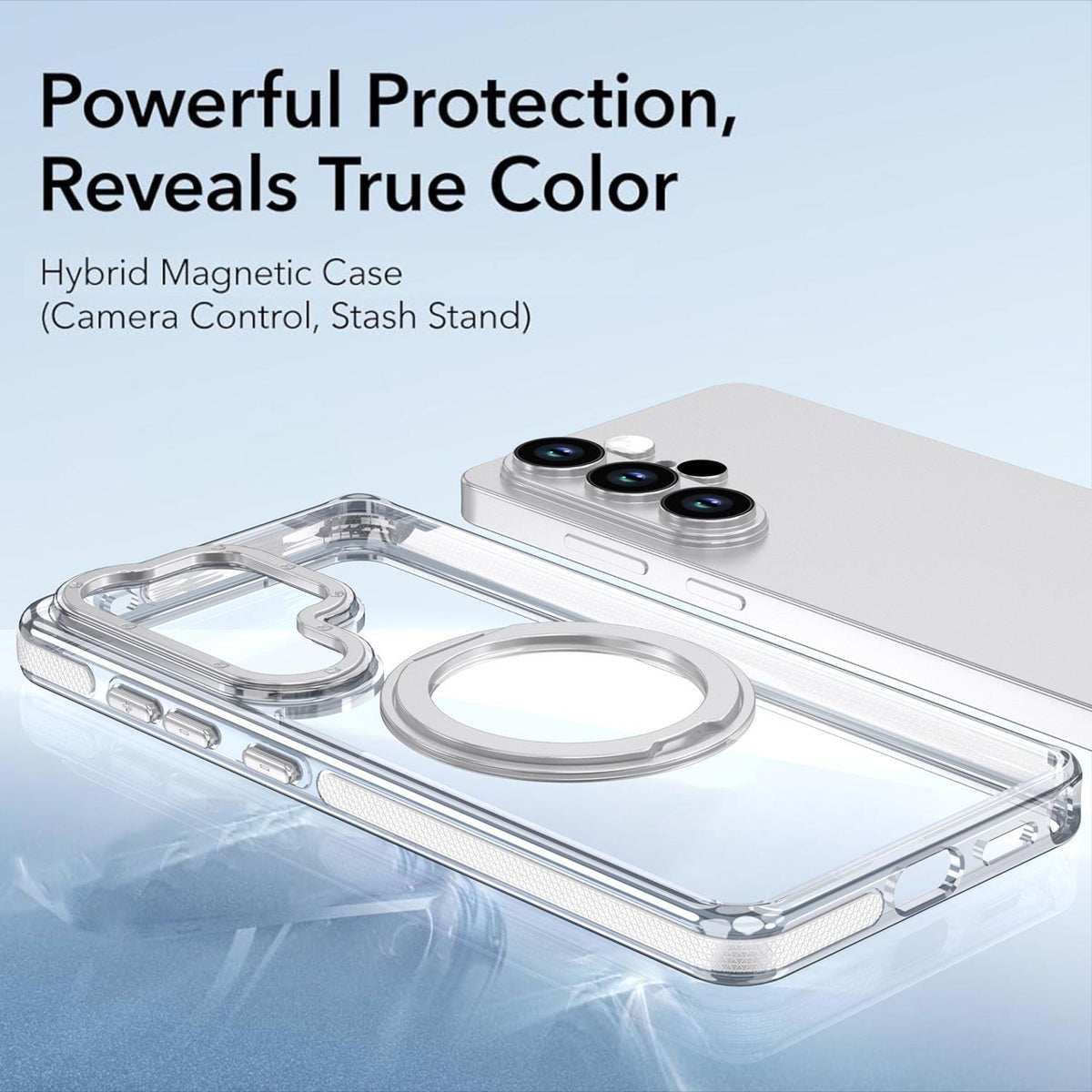 For Galaxy S24 Ultra 5G Dual Color Clear 360 Degree Rotation Holder Magnetic Phone Case - White - EDA009691907A
