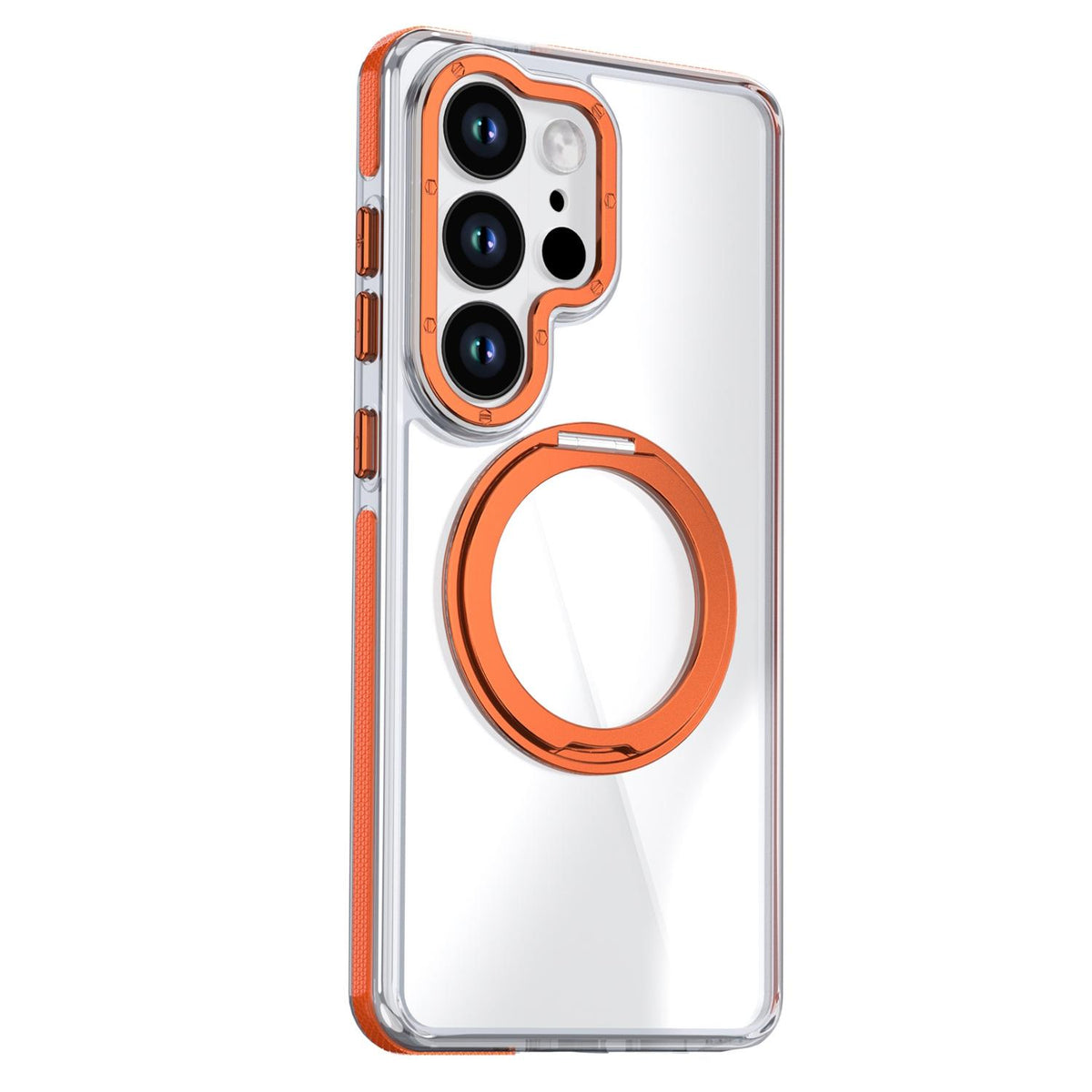 For Galaxy S24 Ultra 5G Dual Color Clear 360 Degree Rotation Holder Magnetic Phone Case - Orange - EDA009691907B