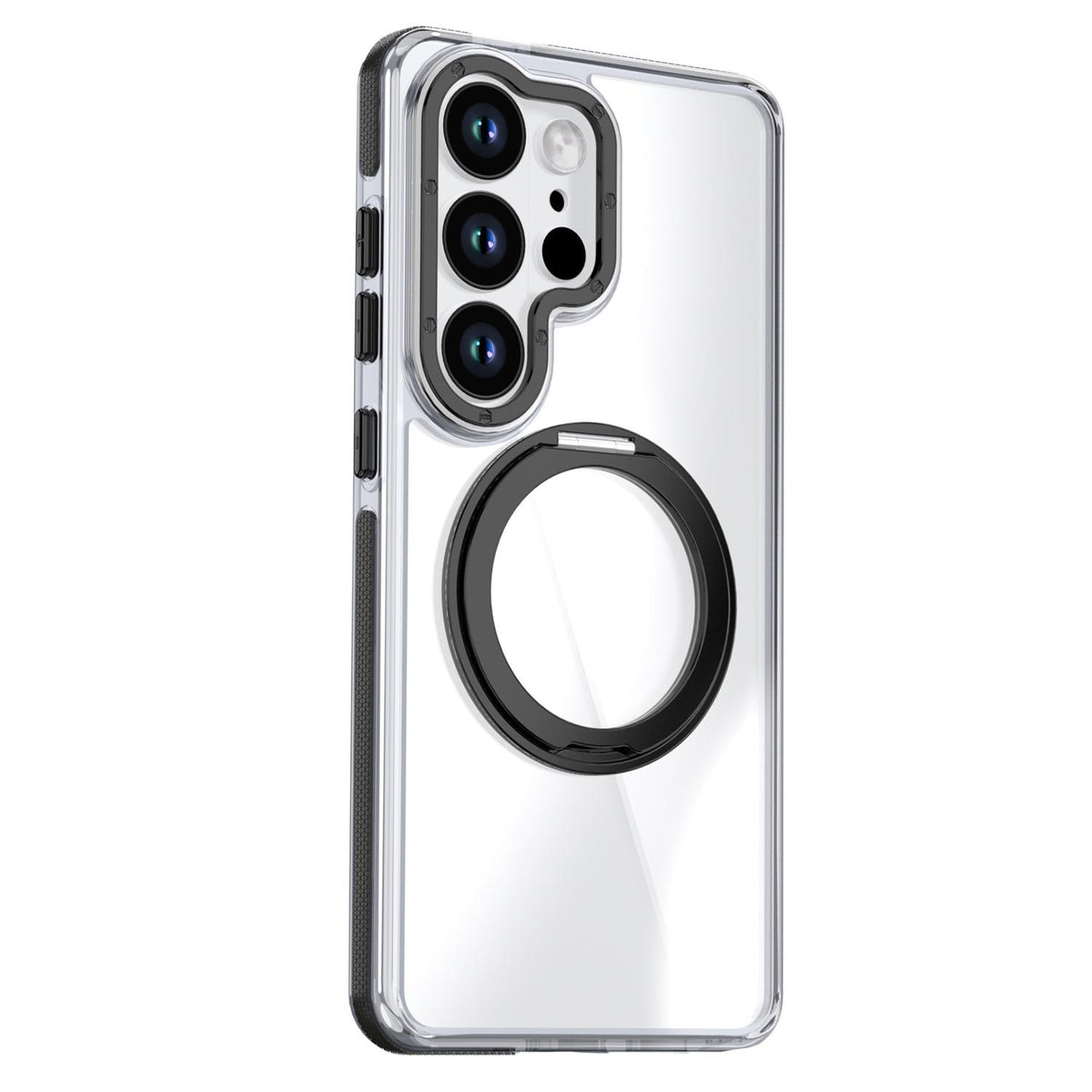 For Galaxy S24 Ultra 5G Dual Color Clear 360 Degree Rotation Holder Magnetic Phone Case - Black - EDA009691907C