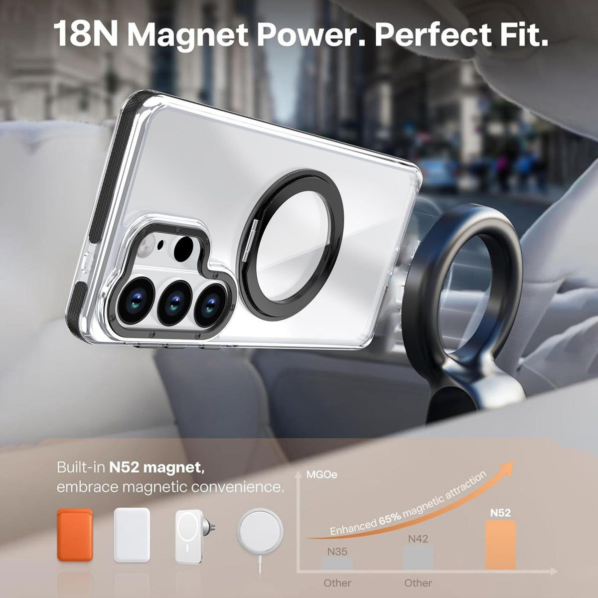 For Galaxy S24 Ultra 5G Dual Color Clear 360 Degree Rotation Holder Magnetic Phone Case - Black - EDA009691907C
