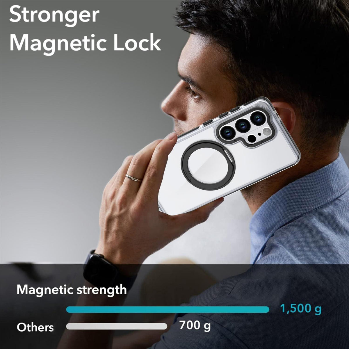 For Galaxy S24 Ultra 5G Dual Color Clear 360 Degree Rotation Holder Magnetic Phone Case - Black - EDA009691907C