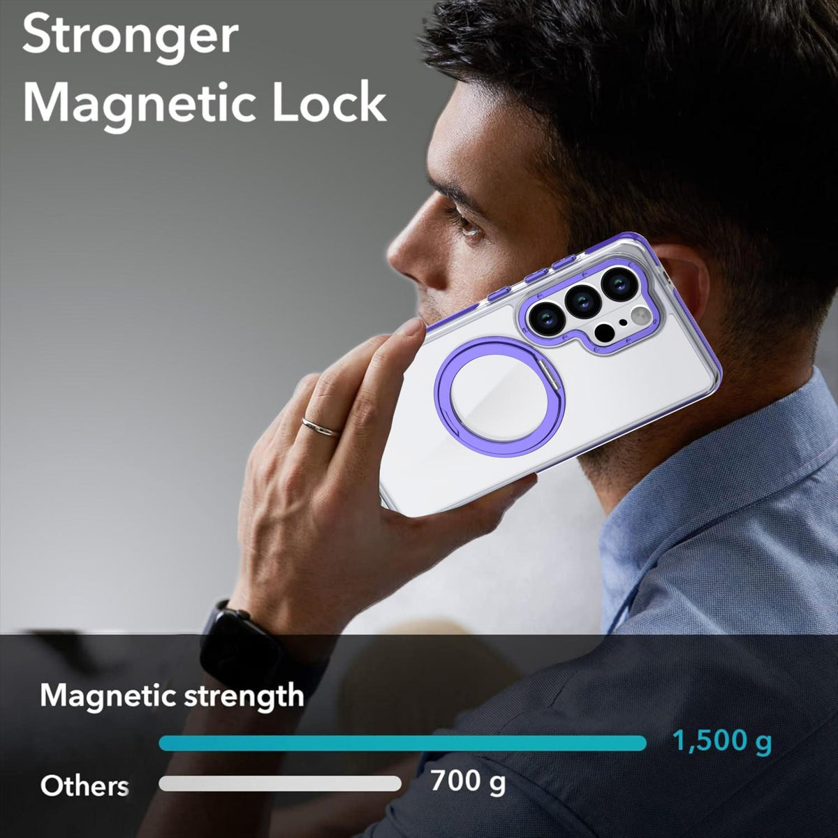 For Galaxy S24 Ultra 5G Dual Color Clear 360 Degree Rotation Holder Magnetic Phone Case - Purple - EDA009691907E