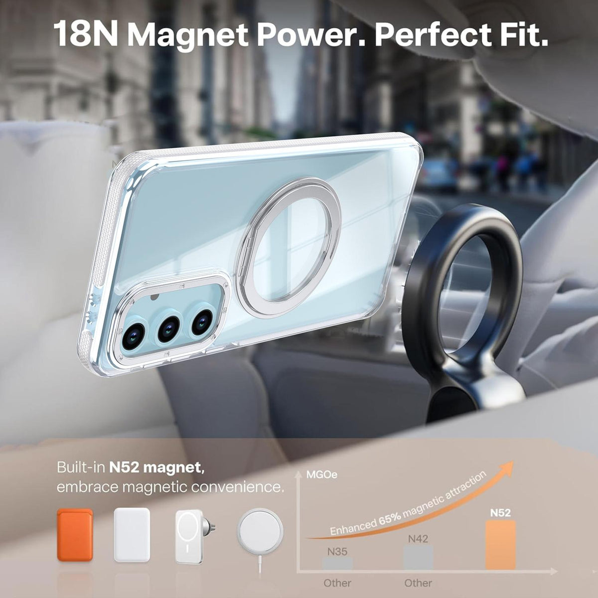 For Galaxy S23 FE 5G Dual Color Clear 360 Degree Rotation Holder Magnetic Phone Case - White - EDA009691912A