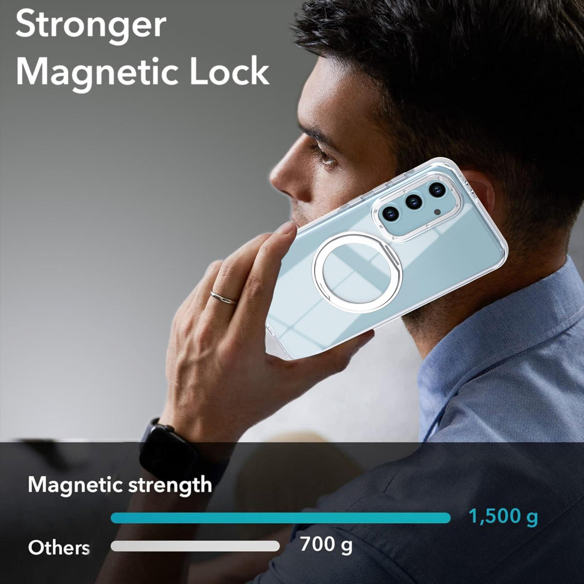 For Galaxy S23 FE 5G Dual Color Clear 360 Degree Rotation Holder Magnetic Phone Case - White - EDA009691912A