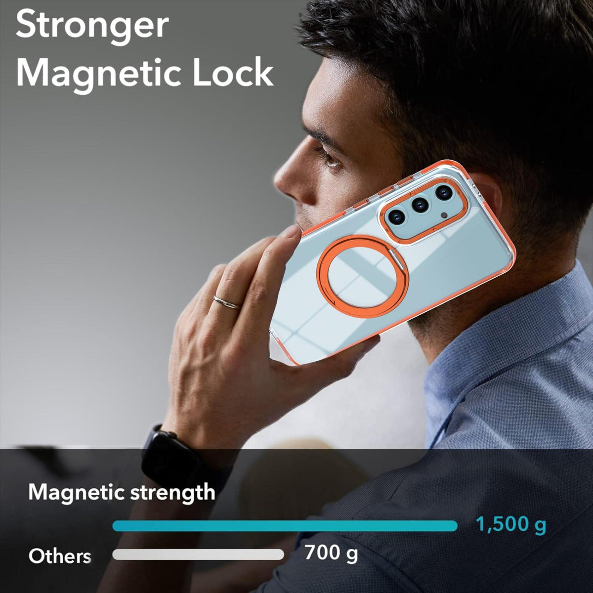 For Galaxy S23 FE 5G Dual Color Clear 360 Degree Rotation Holder Magnetic Phone Case - Orange - EDA009691912B