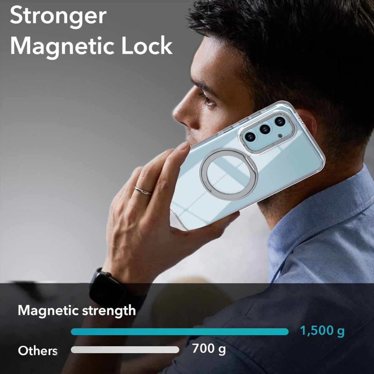 For Galaxy S23 FE 5G Dual Color Clear 360 Degree Rotation Holder Magnetic Phone Case - Grey - EDA009691912D