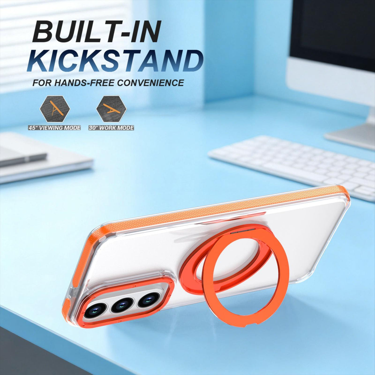 For Galaxy S26 FE 5G Dual Color Clear 360 Degree Rotation Holder Magnetic Phone Case - Orange - EDA009691913B
